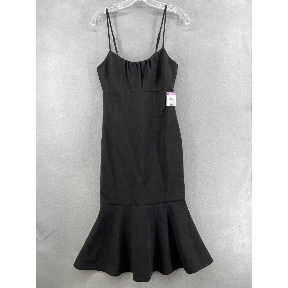NEW Likely Dress Sz 2 Black Midi Cocktail Mermaid Fluted Hem Spaghetti Straps